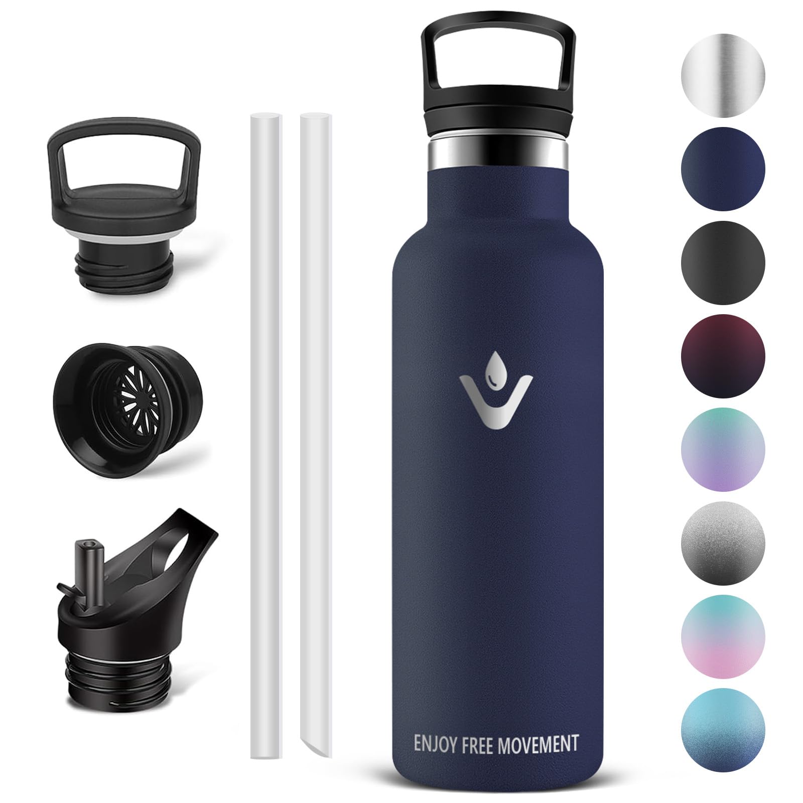 Vikaster Borracce termiche - Borraccia 500ml, Borraccia acciaio inox, Borracce Senza Perdite, Borraccia con Cannuccia, Borraccia Termiche Sportiva, Adulto, Scuola, Outdoor