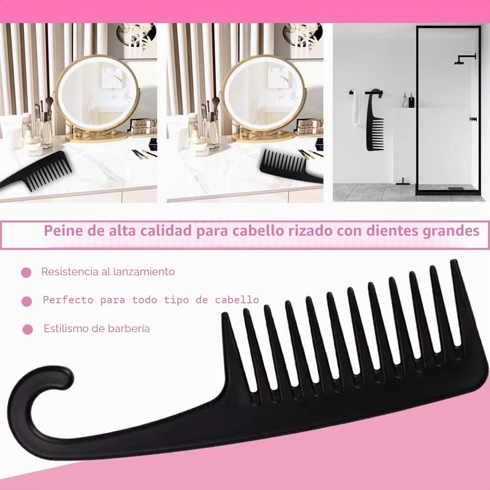 Peine de Dientes Anchos, Peine de Ducha con Colgador, Peine para Peinar, para Desenredar el Pelo Mojado o Rizado