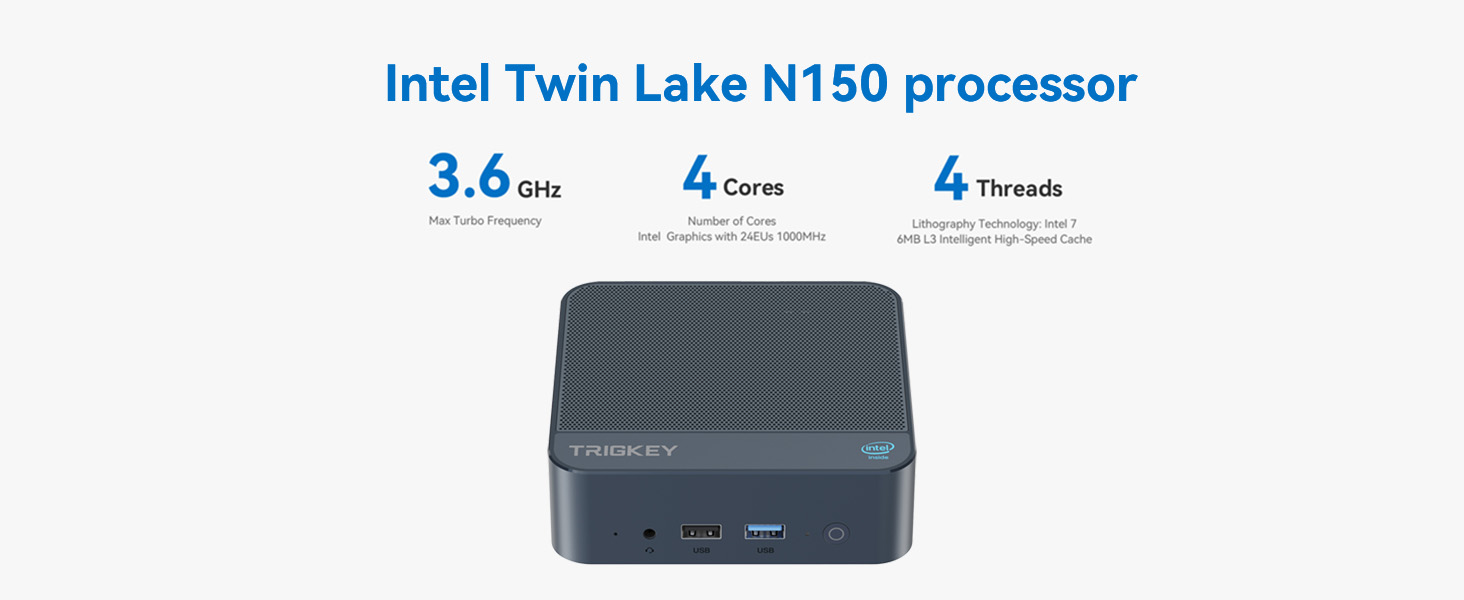 TRIGKEY Key N150 Mini PC, Intel Twin Lake N150 (4C/4T, Up To 3.6GHz) 16GB DDR4 RAM 500GB SSD Small PC, Dual 1000MB/S LAN Mini Computers Support Dual...
