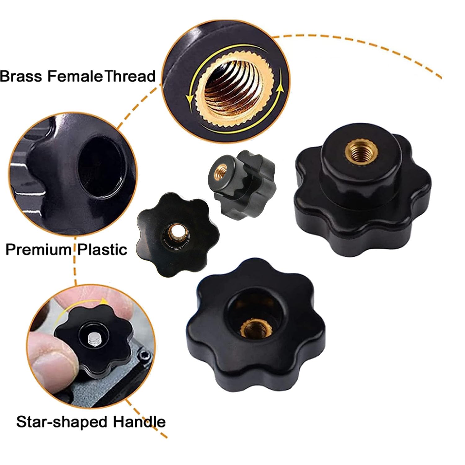 M4 Star Through Hole Knob Female Thread Nut Clamping Knob Grip Assortment Kit, M4x25 for Mechanical Equipment Star Shape Hand Knobs -On Handle Clamping Knob 10pcs