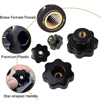 M5 Star Through Hole Knob Female Thread Nut Clamping Knob Grip Assortment Kit, M5x25, 10pcs, Black Plastic Star Knobs