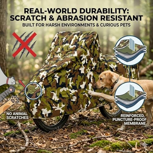 Image of 6X6 Heavy Duty Bike Cover for Shine 125, Water Proof Jungle Print, All-Weather Protection, Waterproof, UV Resistant, Dustproof, Windproof, Durable Outdoor Motorcycle Body Covers for Daily Use