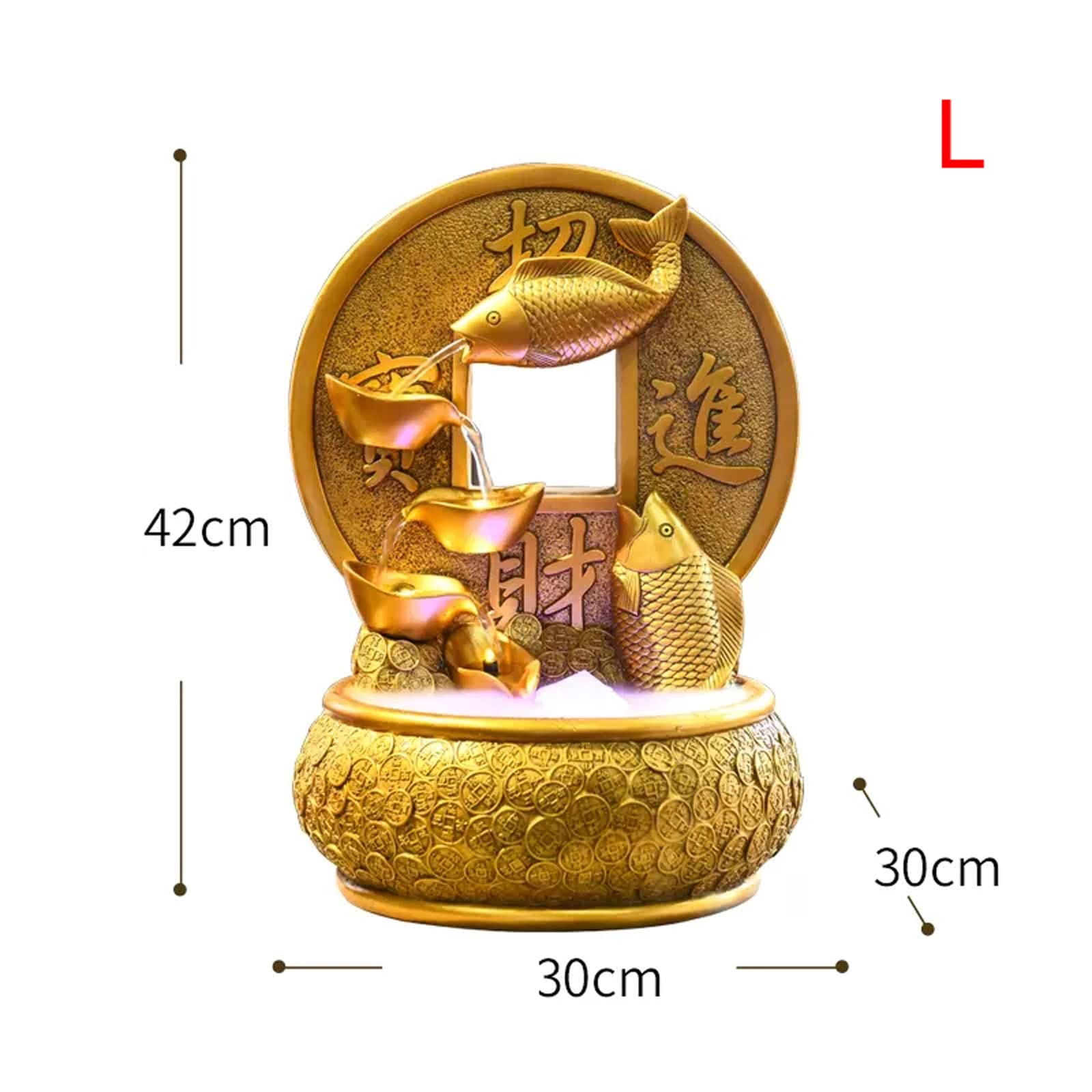 Fuente Decorativa de jardín, Fuente de Agua con Cascada, de Resina, diseño de pez, Feng Shui Zen, decoración para salón, Dormitorio, Oficina, 20 x 20 x 29 cm