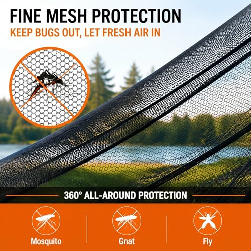 Image of Pop up Mosquito Tent for Camping, 86.6 x 41 x 35 Inch Bug Net Tent with Instant Automatic Setup, Lightweight Portable Screen Net Fits Most Camping Cot for Outdoor Hiking Travel(Orange)