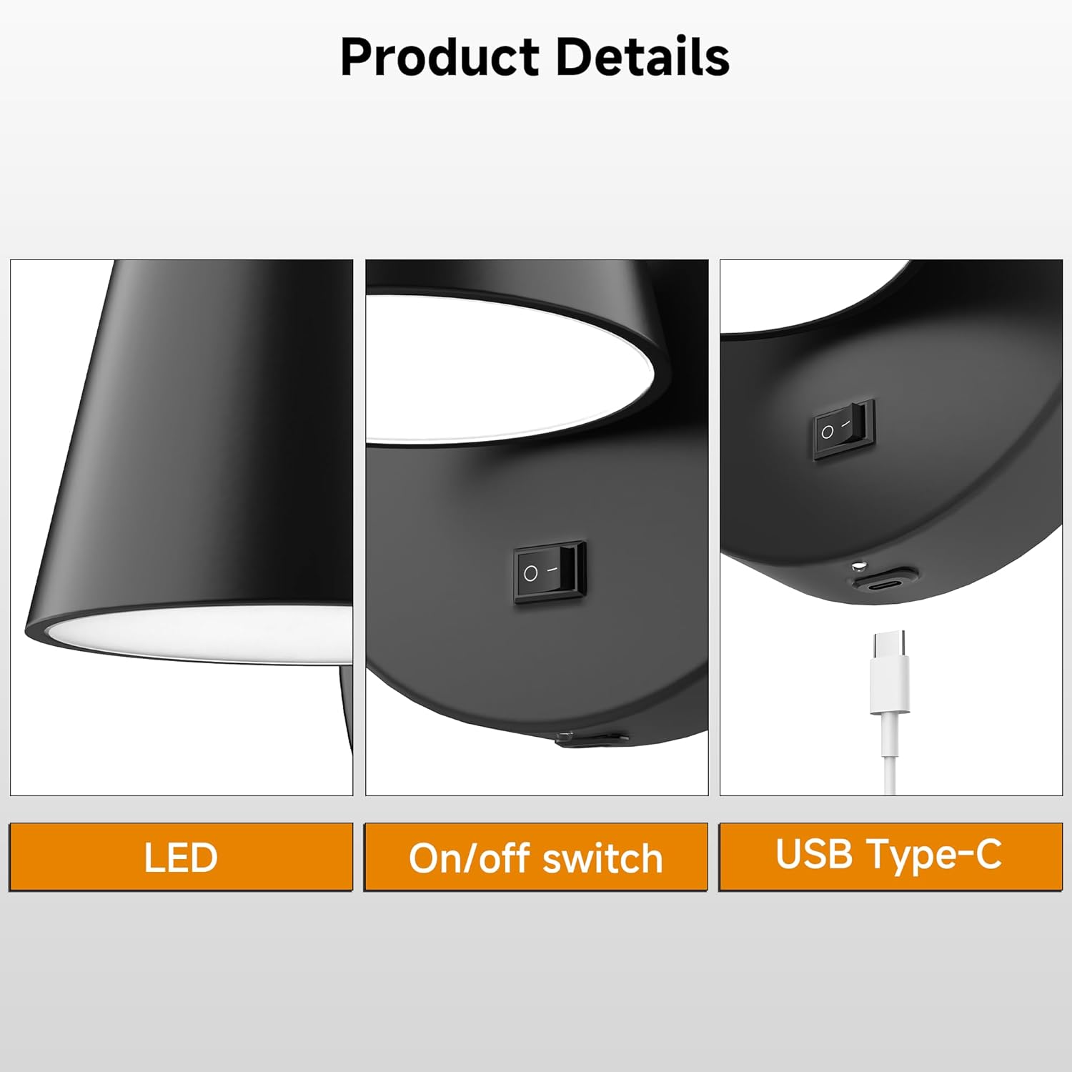 URSOLA Battery Operated Wall Lights with Remote, LED Rechargeable Battery Wall Sconce with 9000mAh 3CCT and Dimmable Magnetic 360° Rotation Cordless Light for Bedroom（Black）