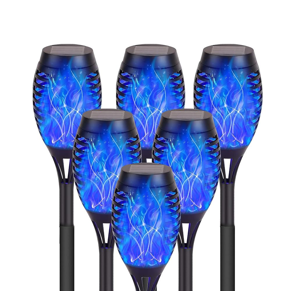 Mateju 6pcs Garden Lights, 12 LED Solar Lights Outdoor, IP44 Waterproof Garden Ornaments for Pathway Lighting Yard Lawn Landscape Patio Decoration (Blue Flame)