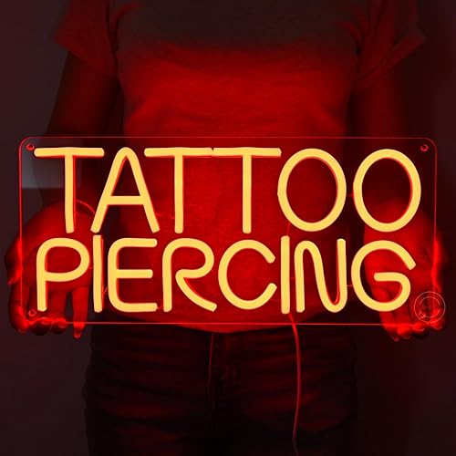 Britrio TATTOO - Letrero de luz de neón para salón de tatuajes, estudio, piercing de oreja y cuerpo, decoración de pared LED divertida para tiendas,