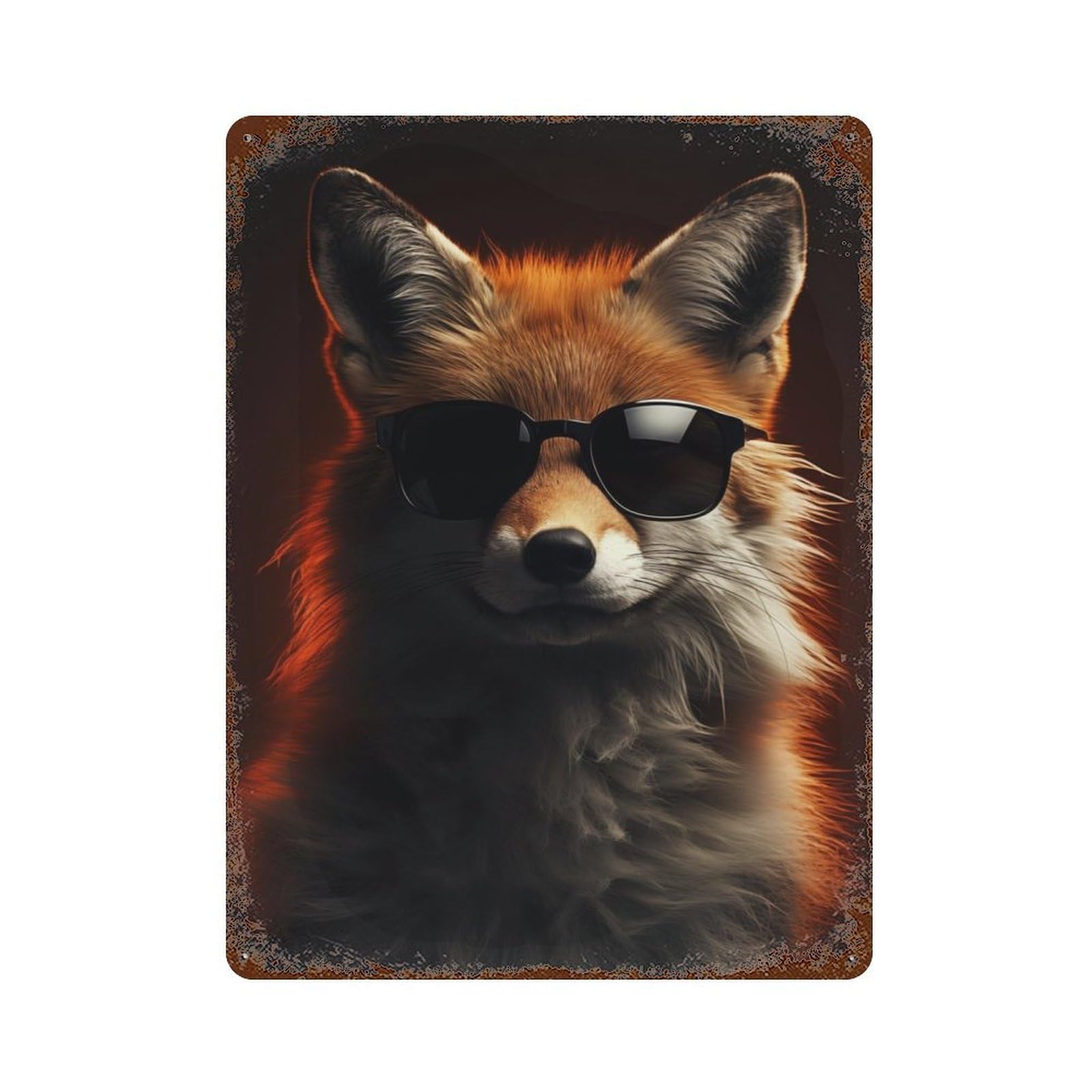 Rusty Metal Tin Sign with Cool Fox With Sunglasses Design 15.7"x11.8", for Farmhouse, Kitchen And Entryway Decor, Rustic Home Decor