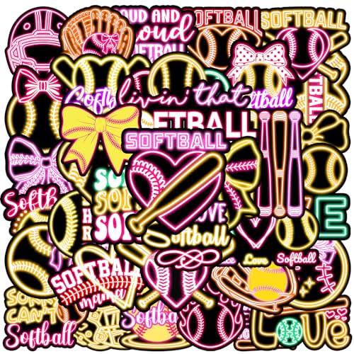 120PCS Neon Softball Stickers Softball Party Favors Birthday Party Decorations Vinyl Waterproof Stickers for Water Bottle Laptop Luggage Helmet