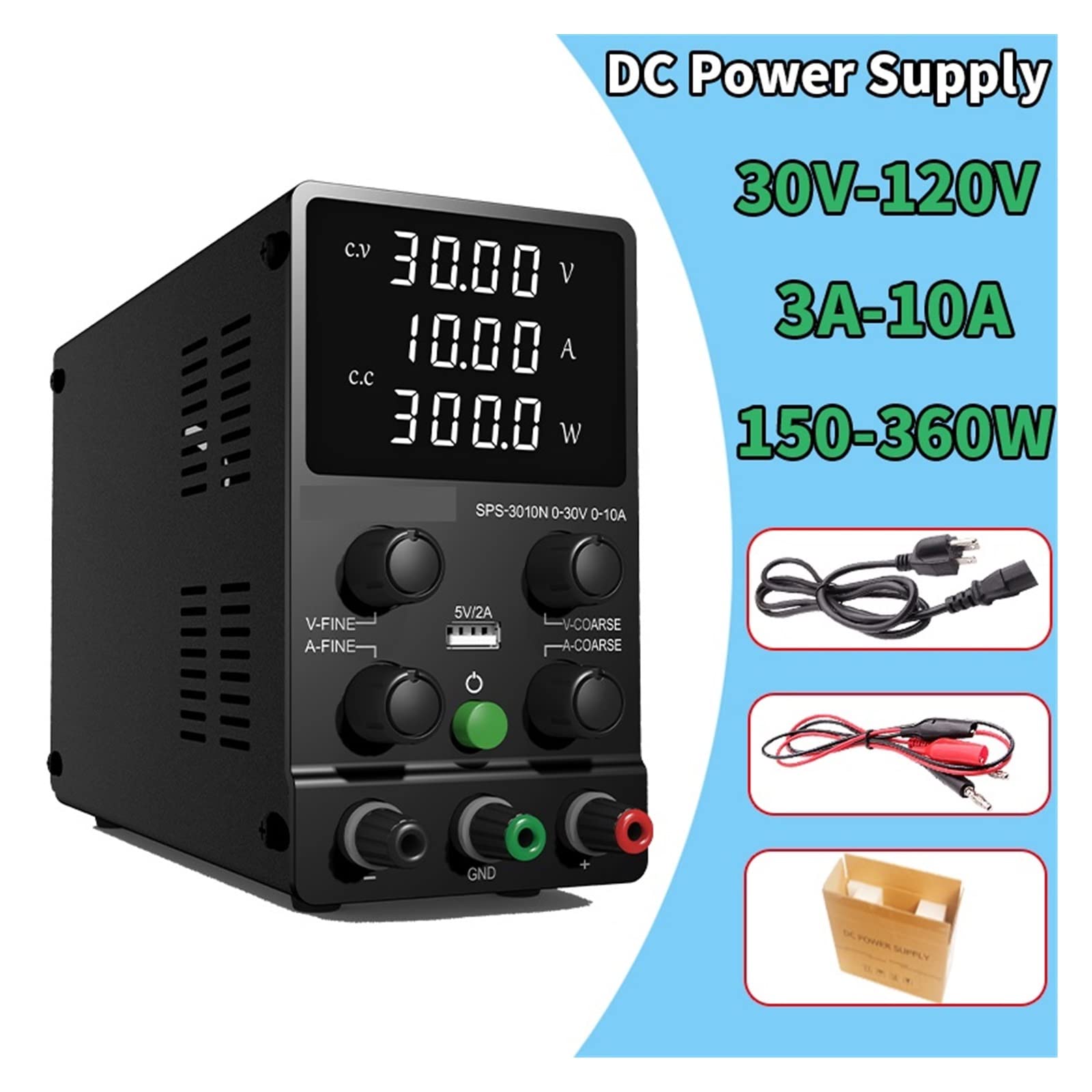 zasilacz laboratoryjny, Regulowany zasilacz DC 30V 10A 60V5A zasilacz laboratoryjny laboratoryjny stabilizowany zasilacz przełącznik regulatora napięcia(Red Display120V3A)