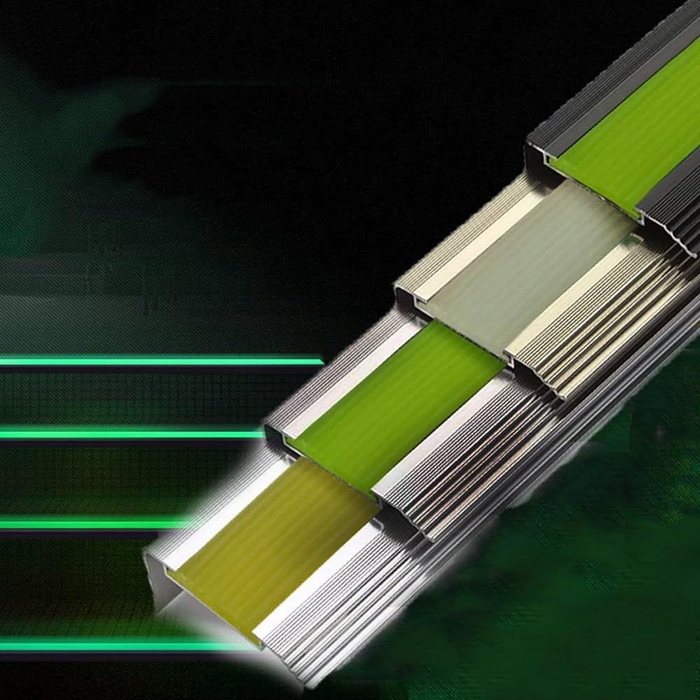 39" Step Edge Trim with Glow in Dark Strips Stair Nosing Aluminum L-Shaped Stair Edge Protector, Indoor Non-Slip Stair Treads for Elders,Kids(Black-Green,5.5cm)