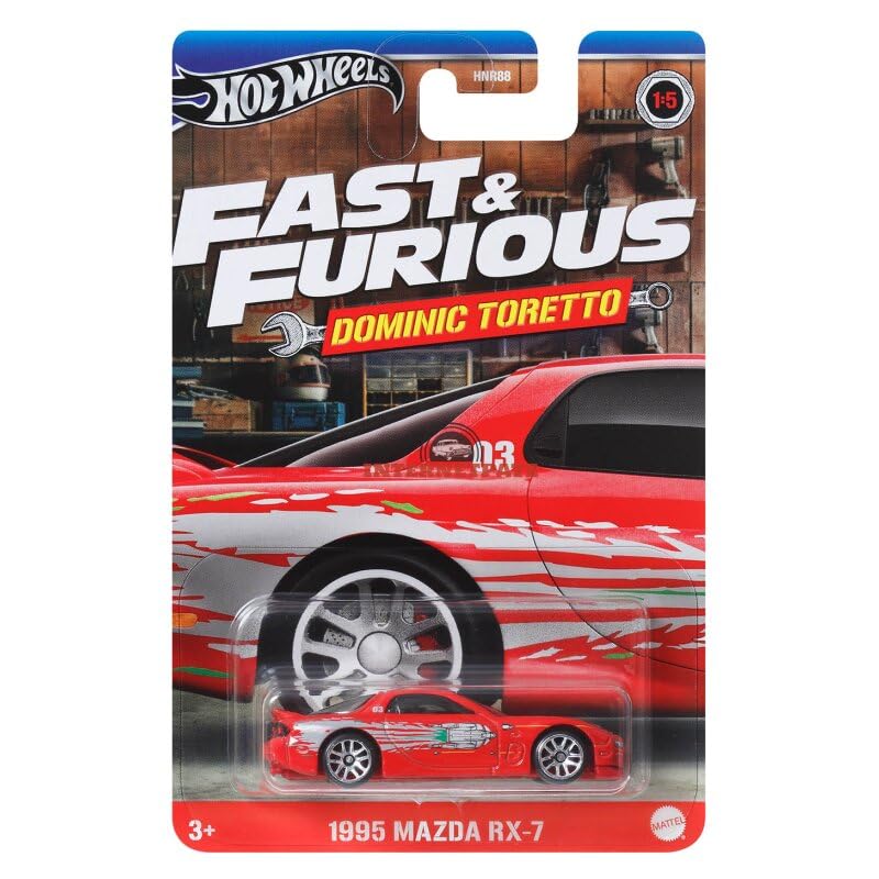 Hot Wheels Fast and Furious Dominic Toretto Auto 1995 Mazda RX-7 - Modelo a Escala 1:64 - Longitud 7 cm - HRW46