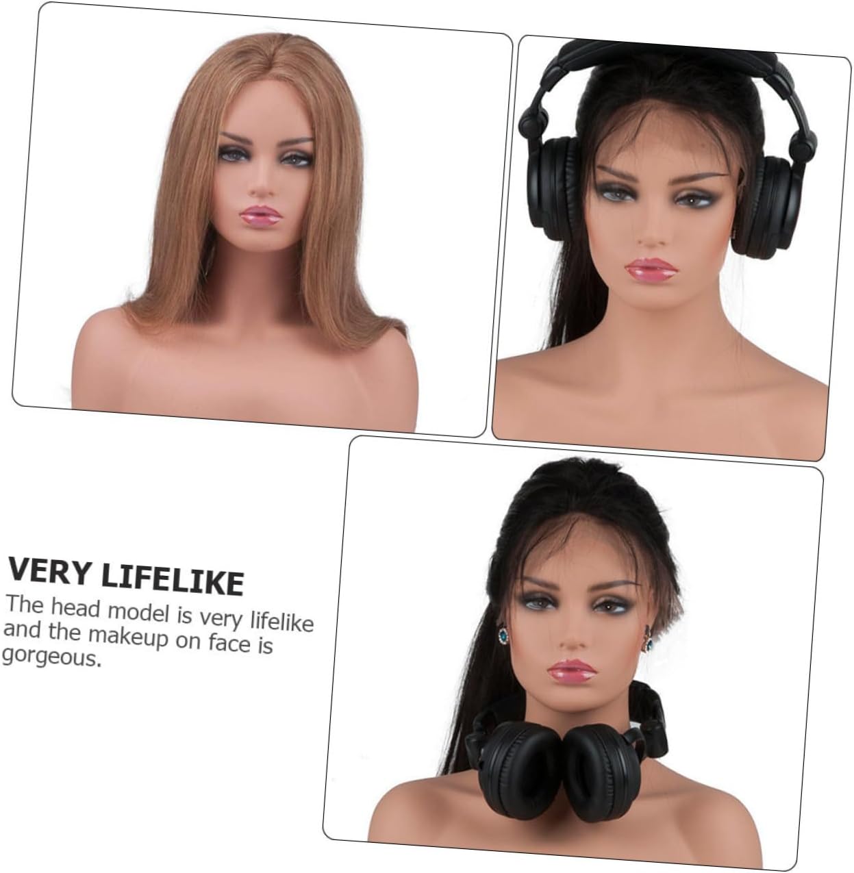 FRCOLOR Female Mannequin Head Model Shoulders for Wig Display Realistic PVC Bust Head for Hats and Scarves for Fashion Shows and Photoshoots