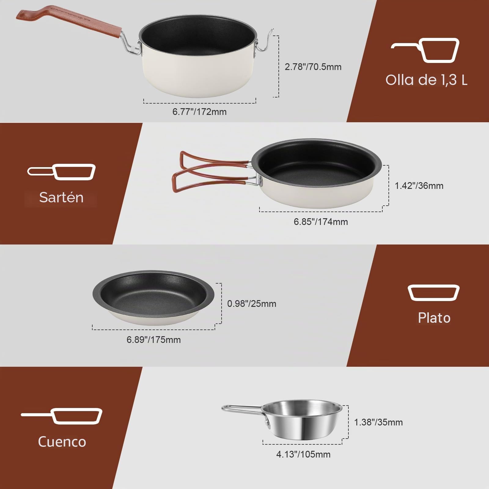 Odoland Juego de 10 Utensilios de Cocina para Camping, antiadherentes, Ligeros, con Platos, Cuencos, Tenedores, Cuchillos y cucharas, mochileros, Camping, Senderismo y Picnic, Color