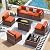 UDPATIO Patio Furniture Set with 44'' Fire Pit Table,Modular Outdoor Furniture Sets,Slanted Back Outdoor Sectional Conversation Set PE Rattan Sofa for Porch W/Coffee Table,Cover,8 PCS,Orange