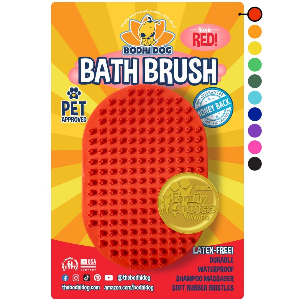 Bodhi Dog Shampoo Brush - Pet Grooming & Bath Supplies for Dogs and Cats - Bath Brush for Long & Short Hair - Premium Scrubber for Shower, Bathing & Massage (One Pack, Red)