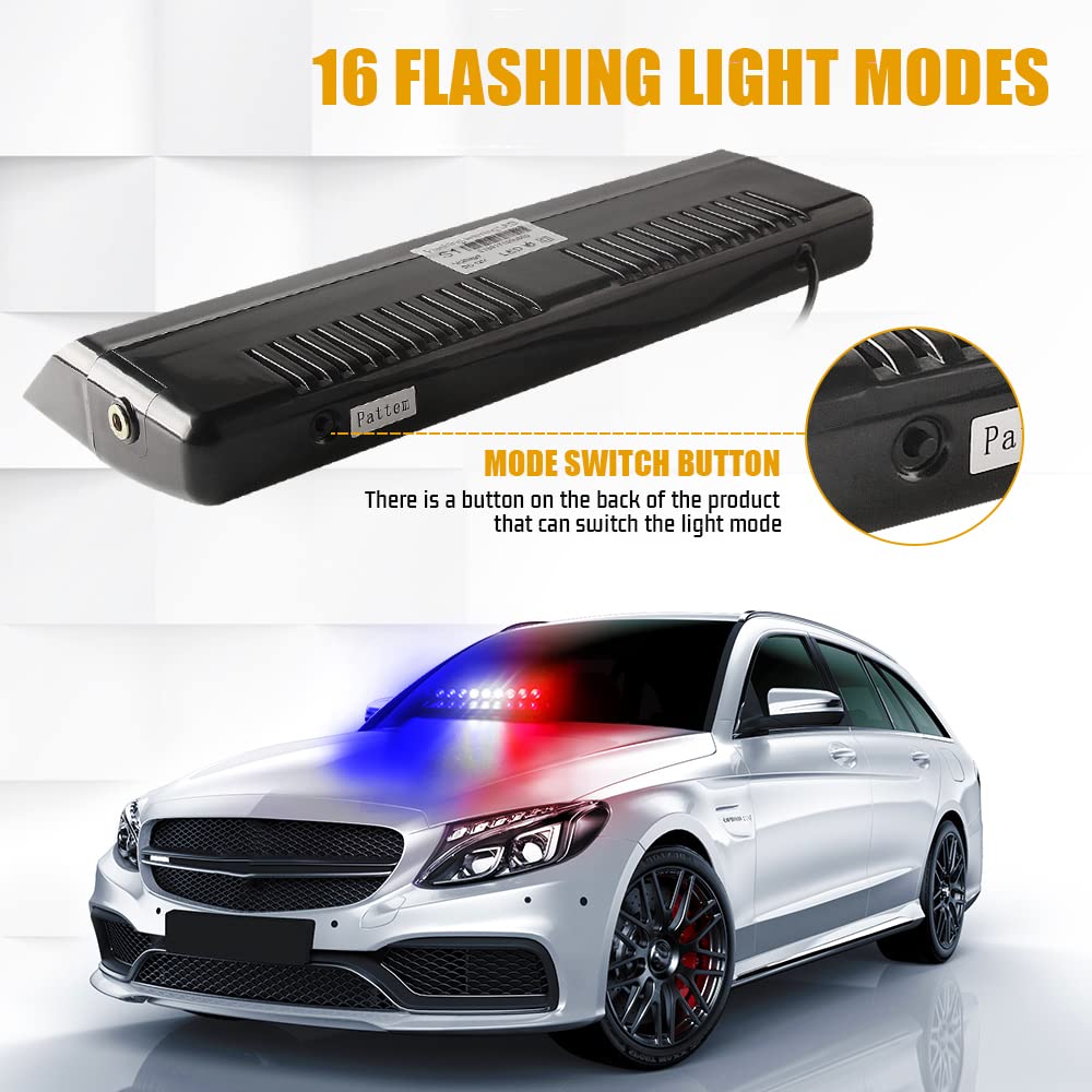 Barre lumineuse d'avertissement à LED, perles lumineuses super lumineuses 12 V 9 W avec ventouse Flash d'avertissement d'urgence pour les pare-brise intérieurs avant et arrière (rouge/blanc/bleu)