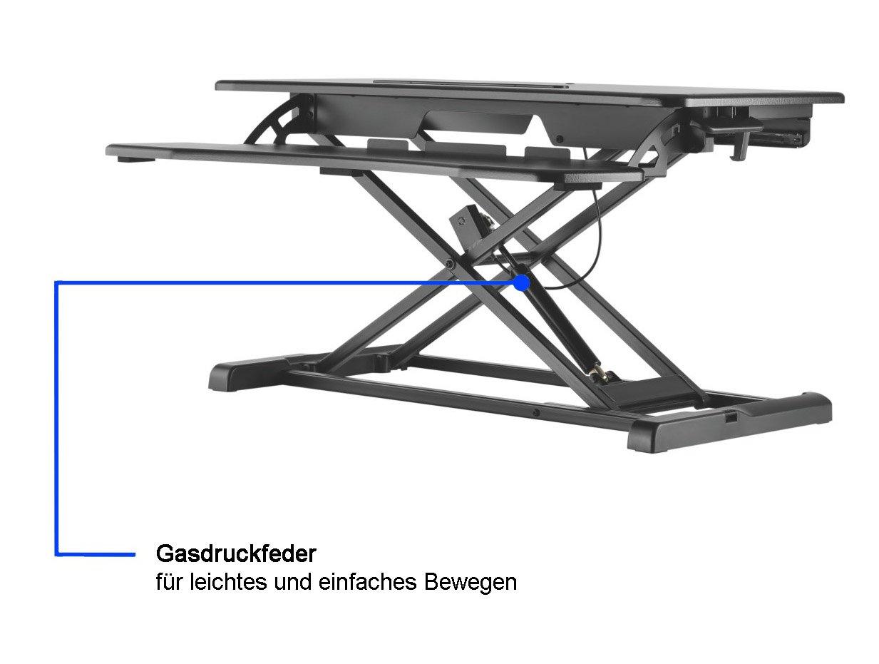 HALTERUNGSPROFI Steh-Sitz Schreibtisch Sit-Stand Workstation Höhenverstellbarer Aufsatz für den Schreibtisch, zum Arbeiten im Sitzen oder Stehen mit Gasdruckfeder GTS-012 (95cm)
