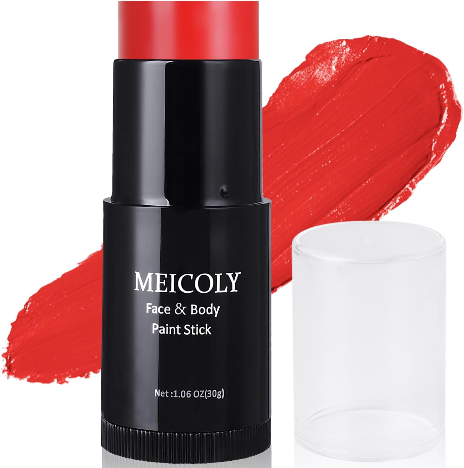 MEICOLY Devil Red Face Body Paint Stick (1.06 Oz),Sweatproof Waterproof Face Piant for Clown Joker Demon Vampire Spiderman Halloween Makeup,Cream Blendable Full Body Paint,Red Eye Black Stick