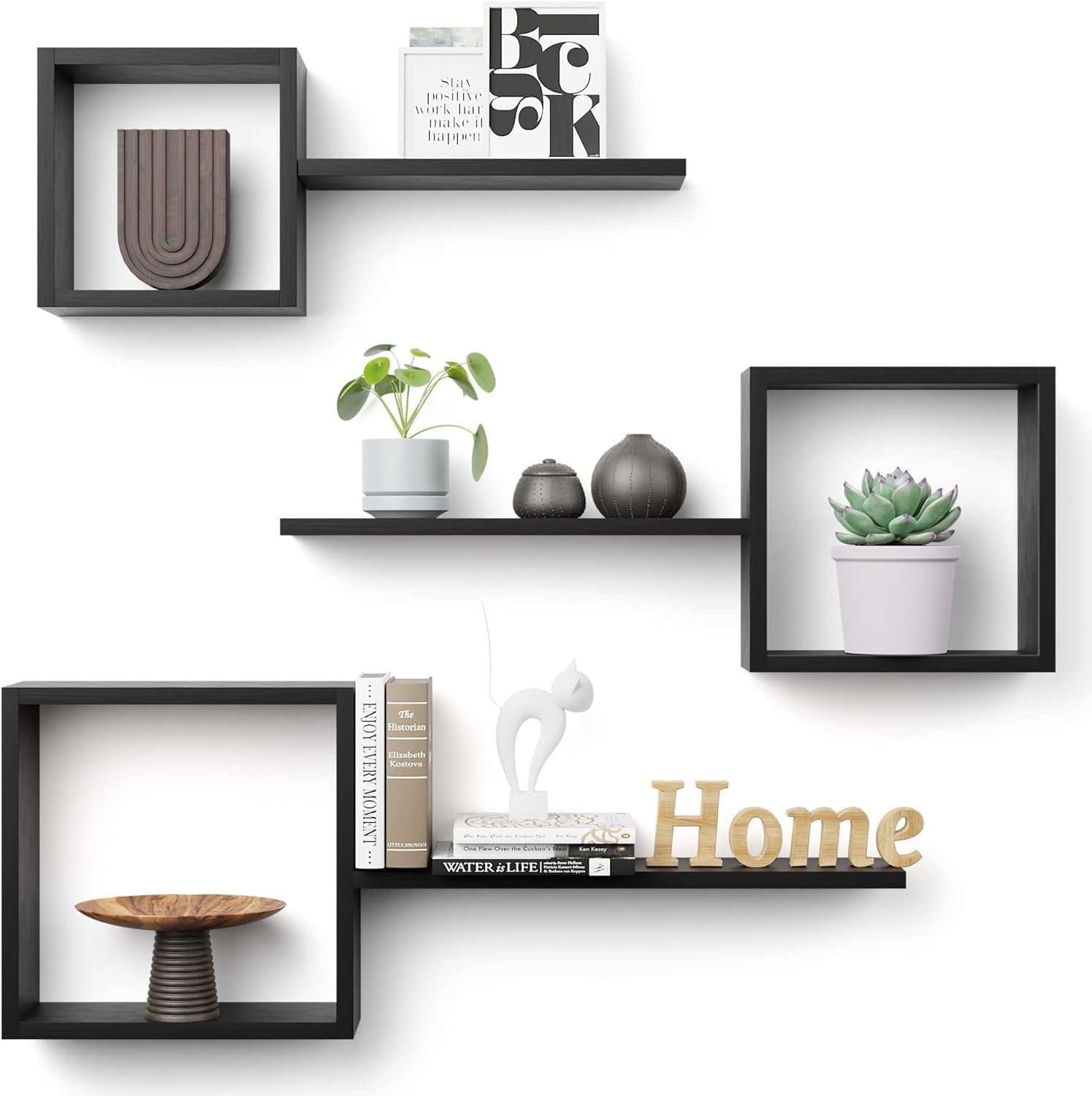 LIVINGLOOM Wall Shelves for Wall Decor, Box Shelves Square Floating Shelves Wall Mount Wall Hanging Cube Shape Shelf for Bedroom, Living Room, Bathroom, Kitchen, Office (Black)-picture-39