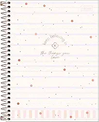 Tilibra - Caderno Espiral Capa Dura Colegial 10 Matérias Soho 160 Folhas - Fundo Bege Listras Lilas