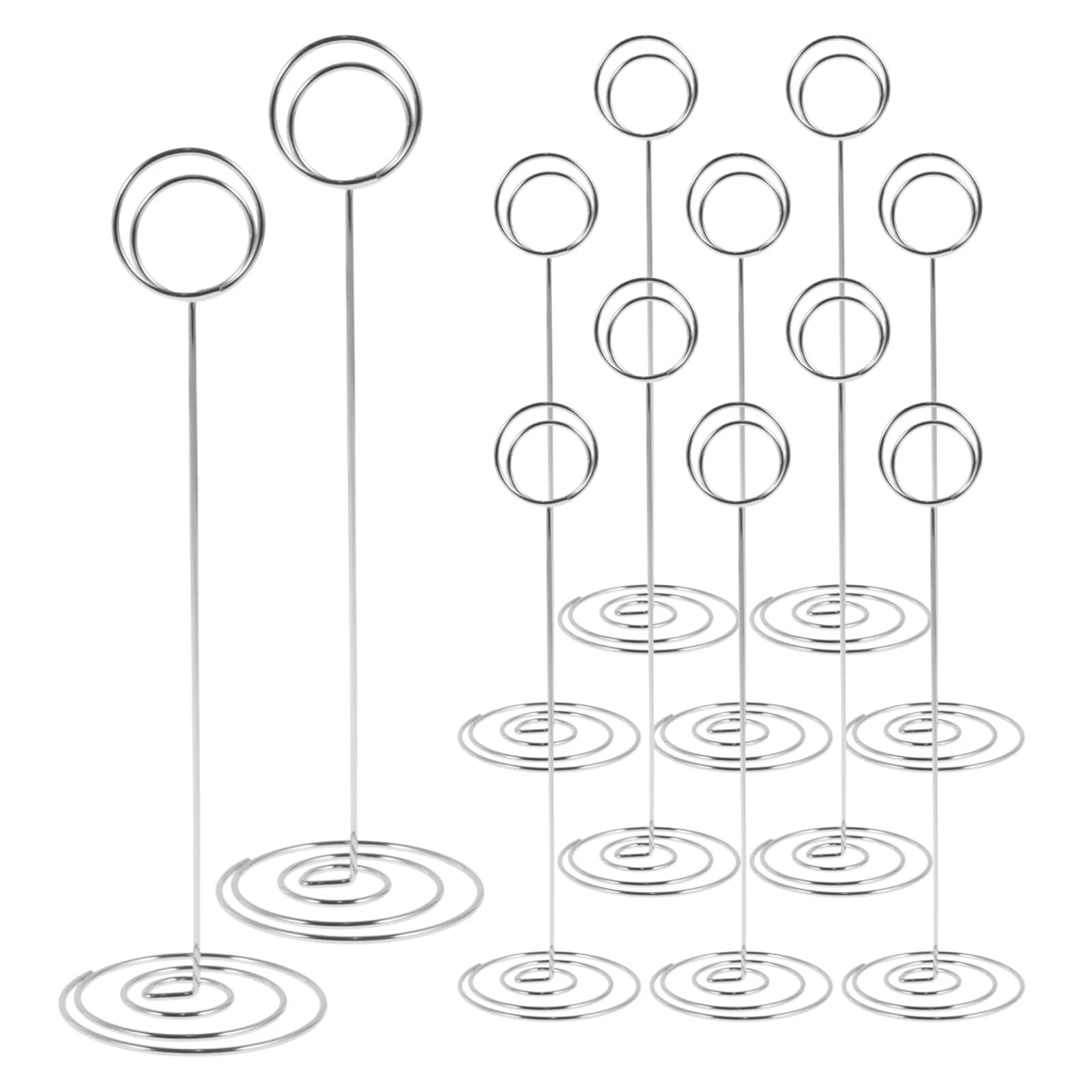 12 soportes for números de mesa 22 cm, metal y hierro, for colocar tarjetas, ligeros, redondos(Silver)