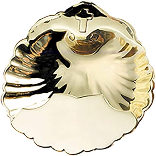 Bautizado en Cristo Concha bautismal de latón de 5 pulgadas con cruz latina grabada y pico