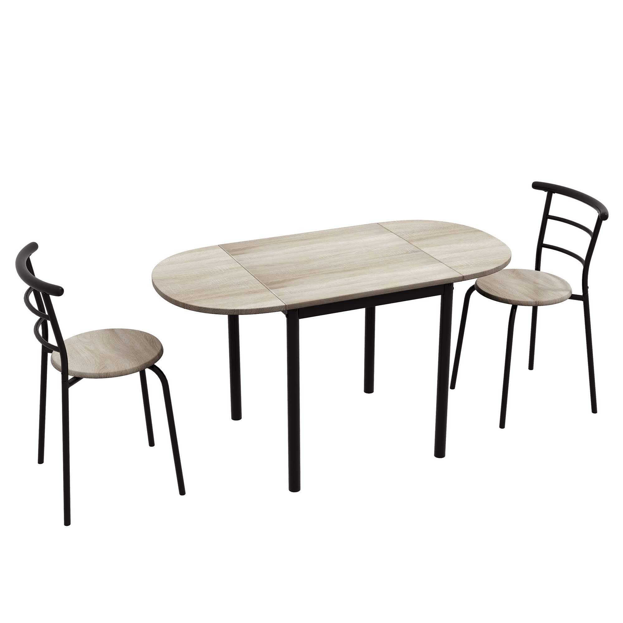 HOMCOM Set da Pranzo 3 Pezzi con 2 Sedie e 1 Tavolo da Pranzo Ovale in MDF e Acciaio per Spazi Limitati, Color Legno
