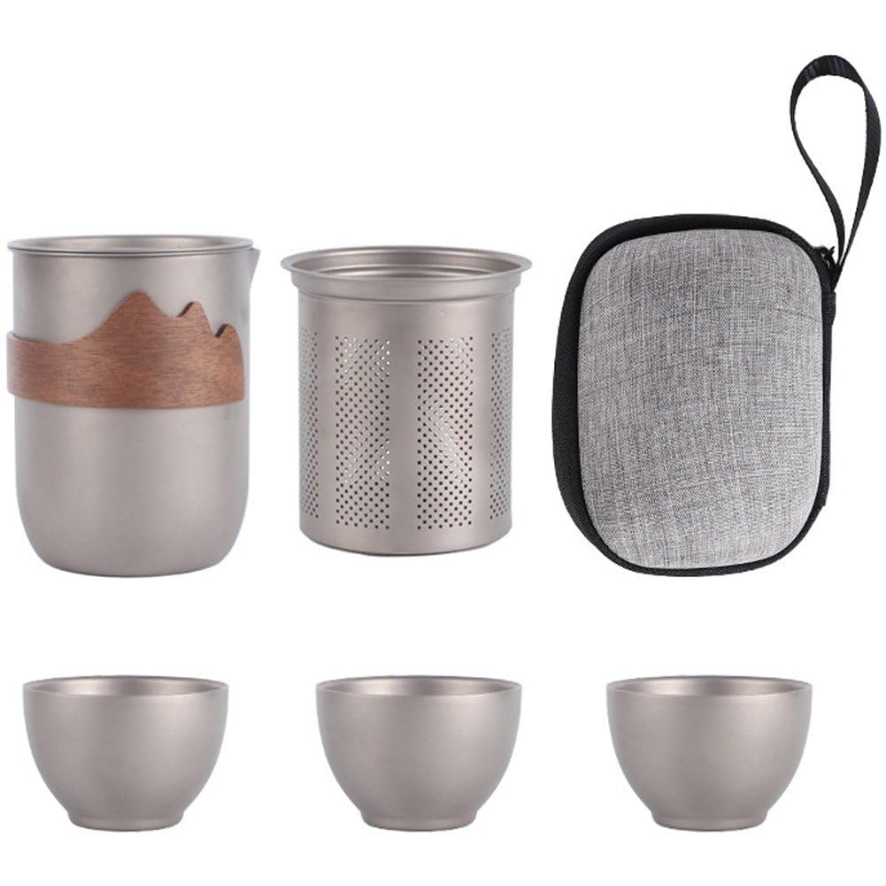 Juego de té portátil para viaje y taza de camping de titanio ultraligero