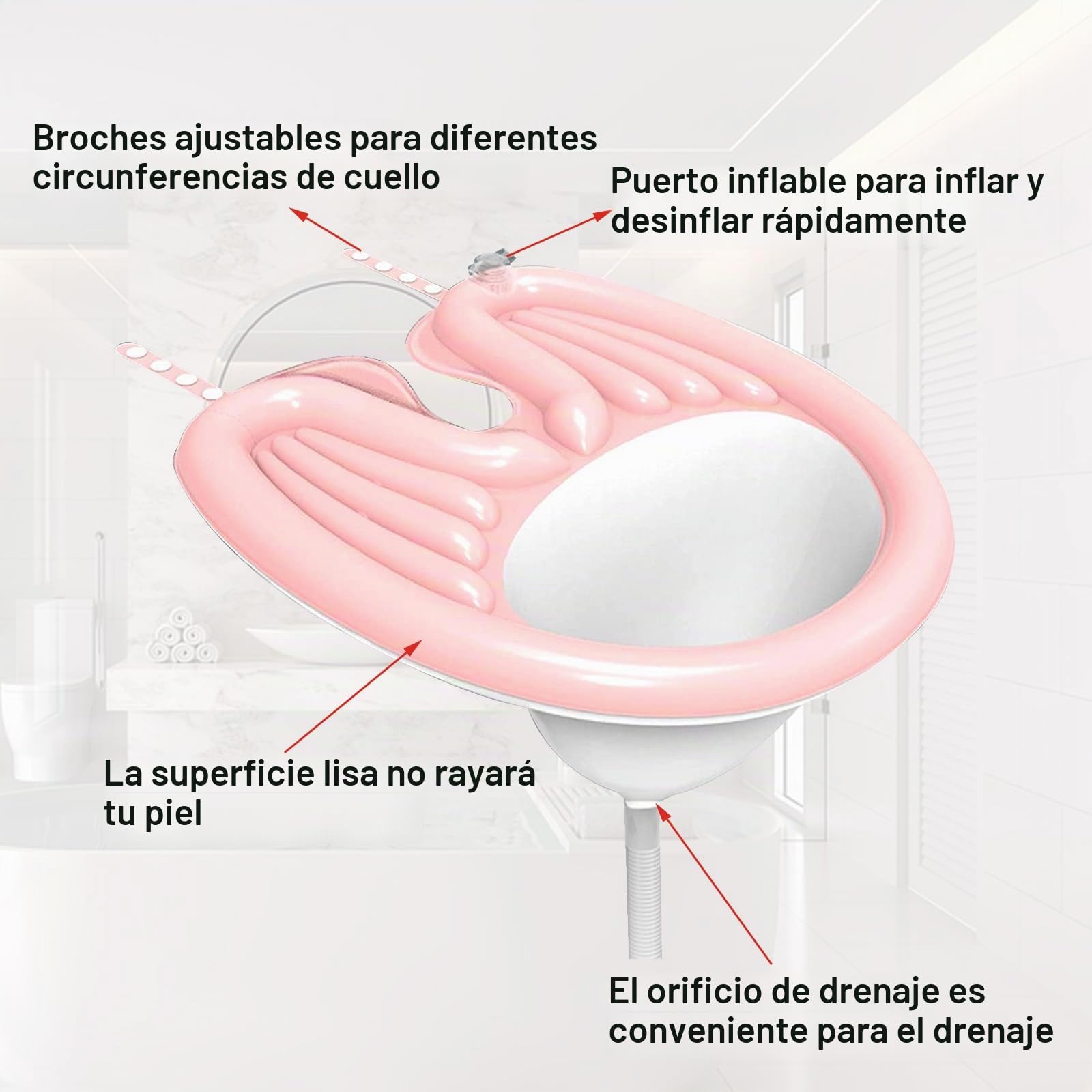 Lavabo Inflable Luolety para Lavar el Cabello, Portátil, con Bomba de Aire, Drenaje Vertical (Rosa, 81 x 60 x 38 cm)