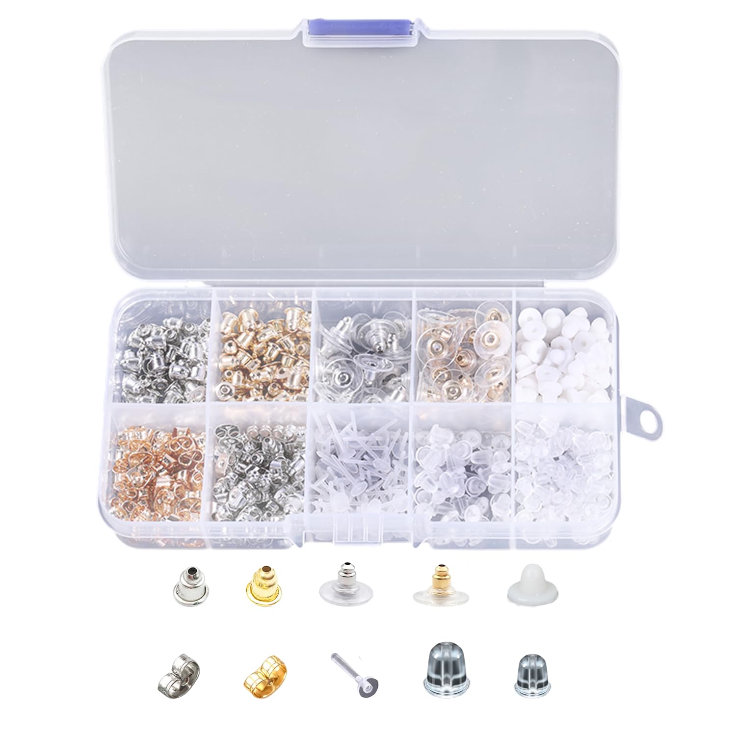 Lot De 550 Fermoirs Boucles D'Oreilles - 6 Styles Silicone Transparent & Métal - Pour Tiges & Créoles