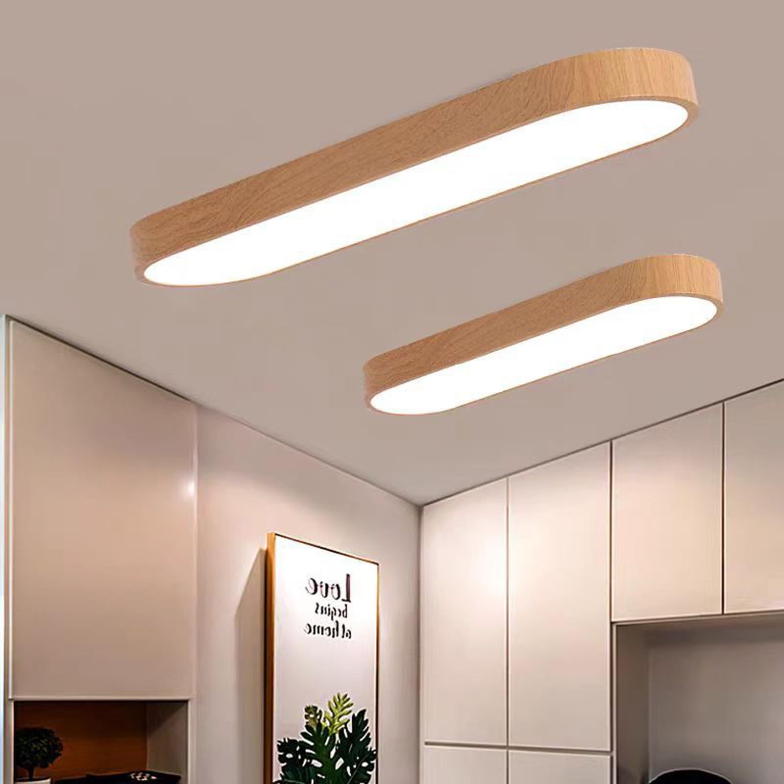 LED Lámpara de Techo con Mando a Distancia Regulable Moderno Plafon de Techo 3000K-6500K Minimalista Metal Lamparas Techo para Dormitorio Sala de Estar Pasillo Restaurante (Madera Oscura,120cm)