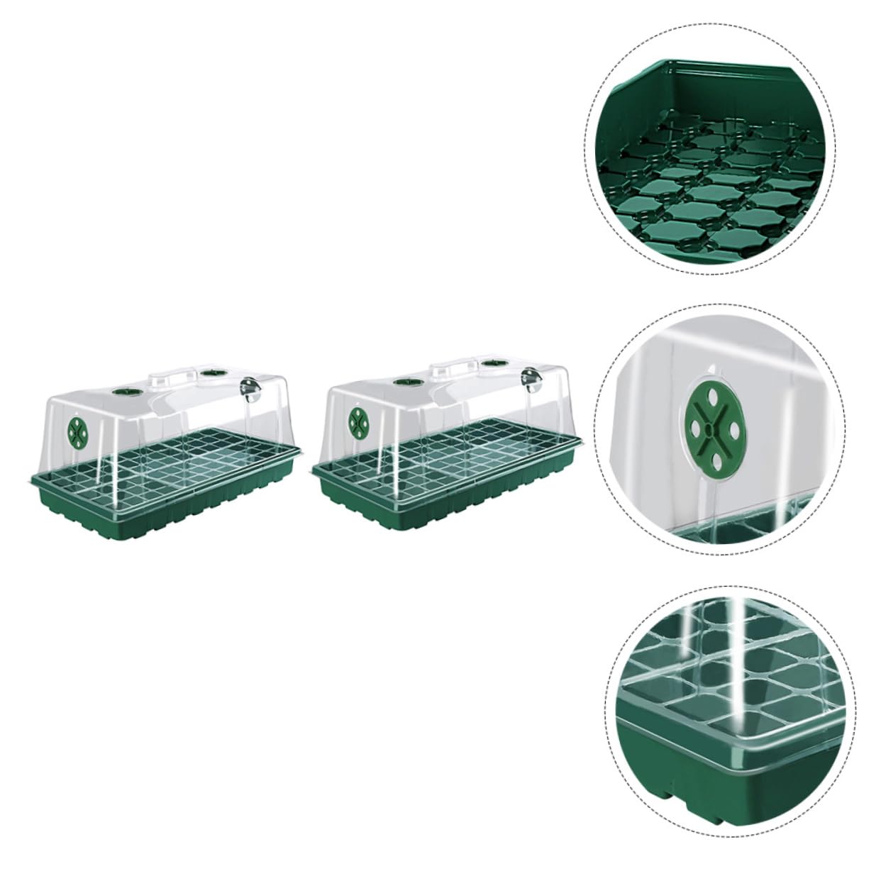 VICASKY 2 Satz Keimlingsfall aus Kunststoff mit Transparentem Deckel und Verbessertem Belüftungslochdesign Grün für Gartenpflanzen zur Keimung und Feuchteregulierung