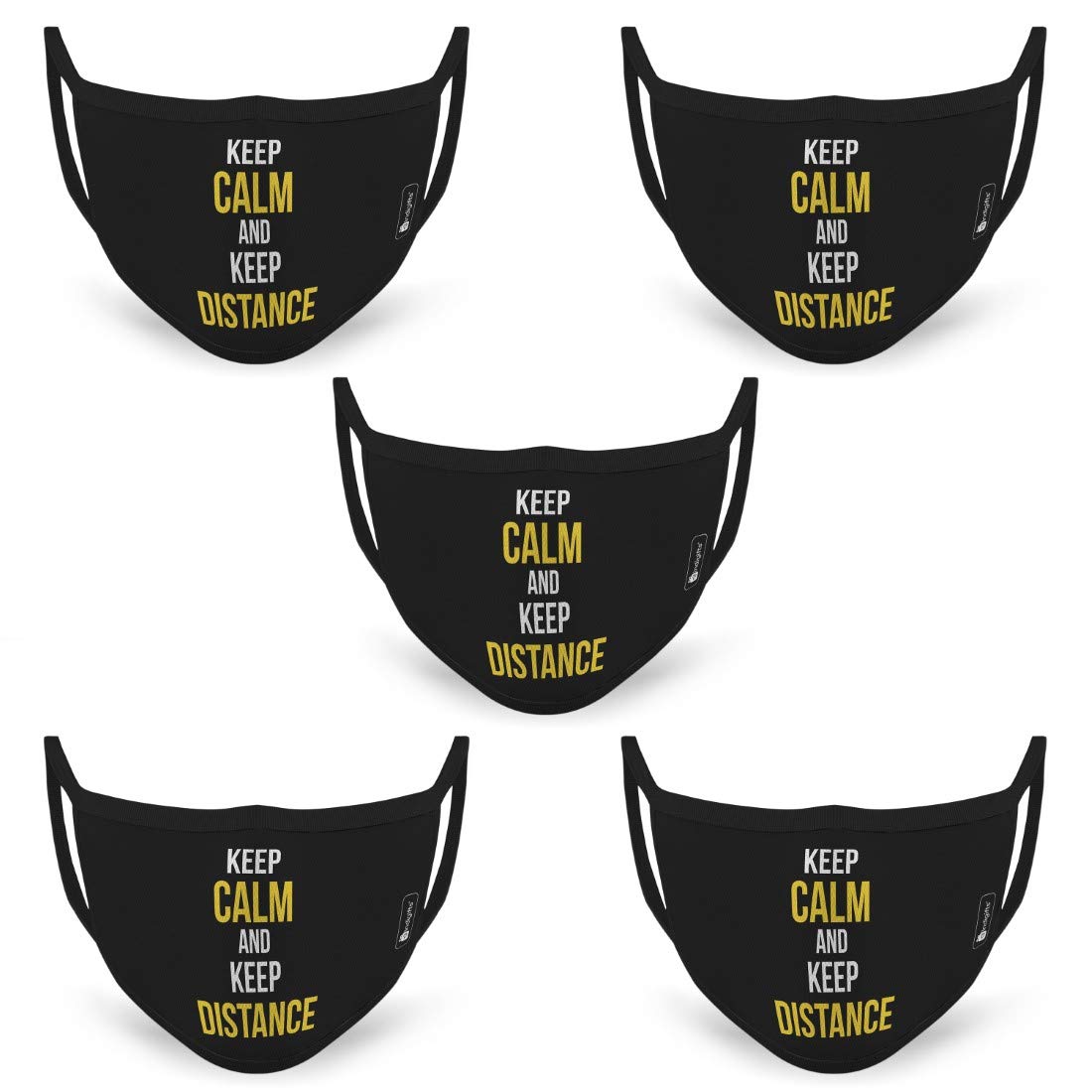 Indigifts Poly Canvas, Cotton, Non-woven filter Reusable Anti Dust Protection Breathable Designer Unisex Nose/Face Mask - Face Shield (Medium Size, 5 Pieces , Black ).