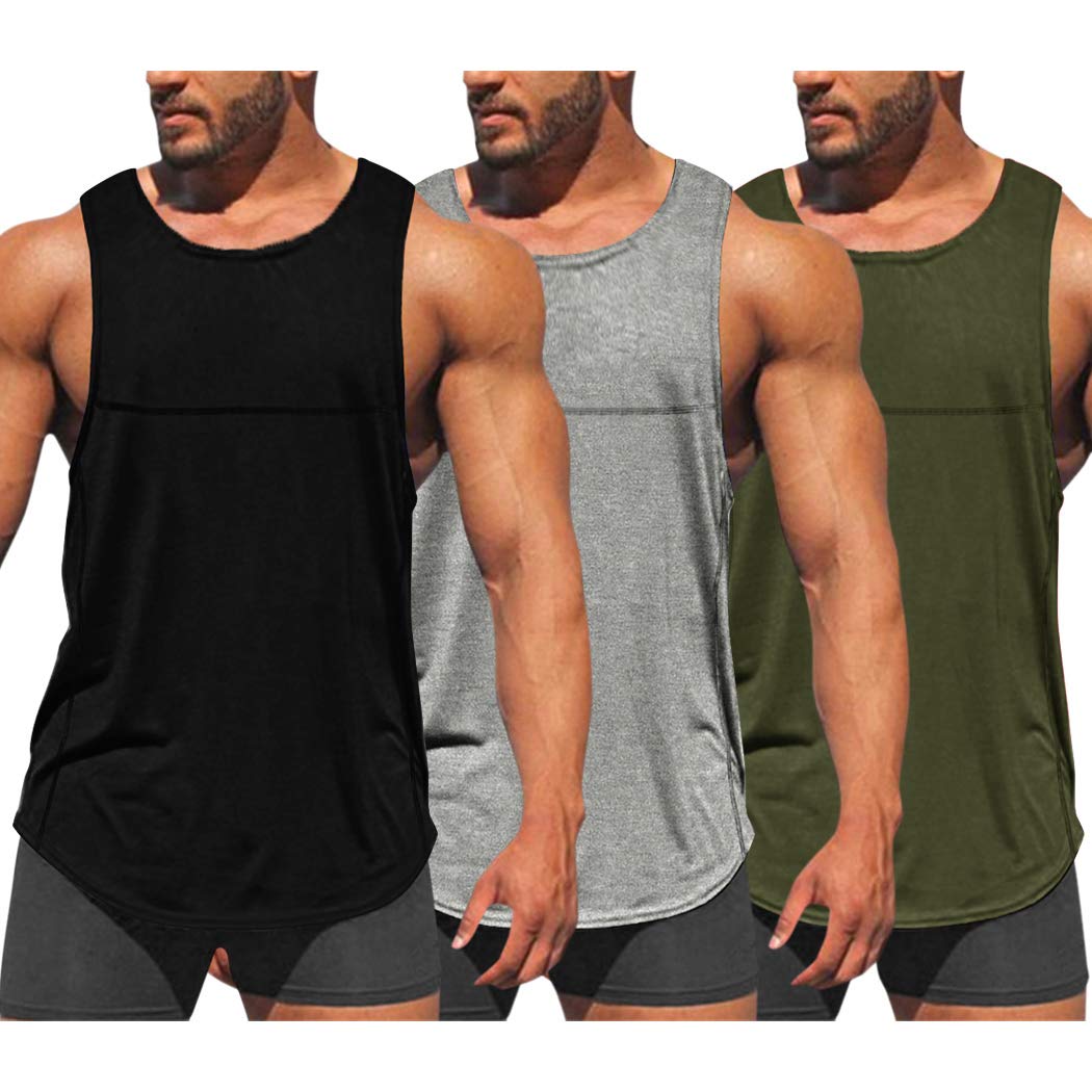 Men's 3 Pack Workout Tank Tops Dry Fit Gym Bodybuilding Training Fitness Sleeveless Muscle T Shirts