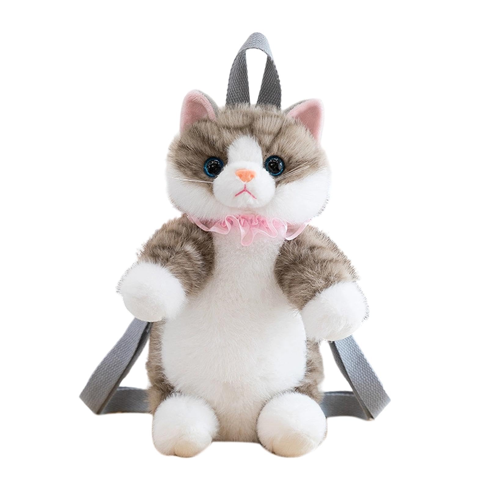 nivaa Cat Shaped Backpack Cartoon Women Gift Simulation Kitten Lightweight Daypack Brownish Gray-picture-10