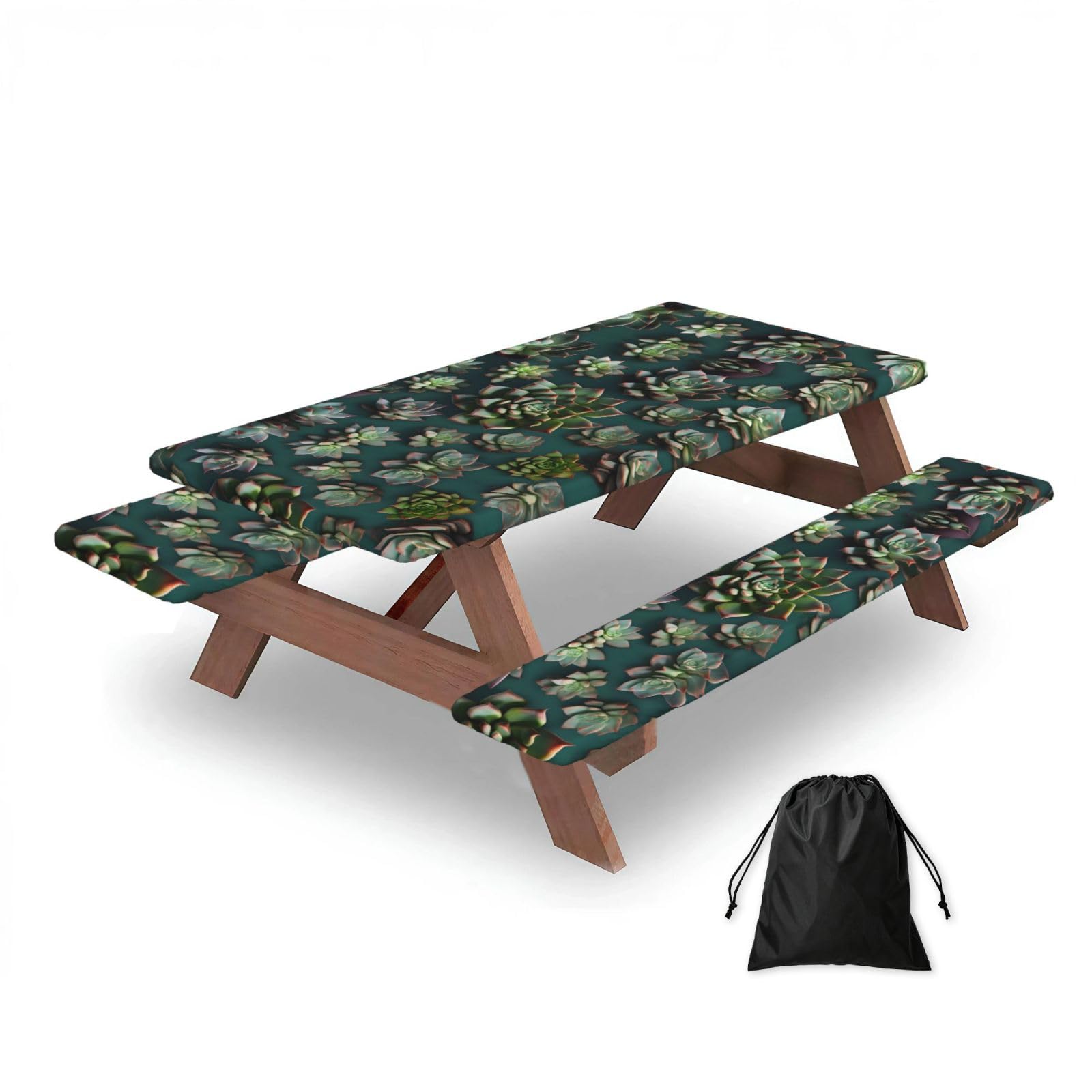 Zqytgfdc Black Many Succulents Rectangular Water-Repellent Picnic Tablecloths, Outdoor Camping, Picnic, Bbq