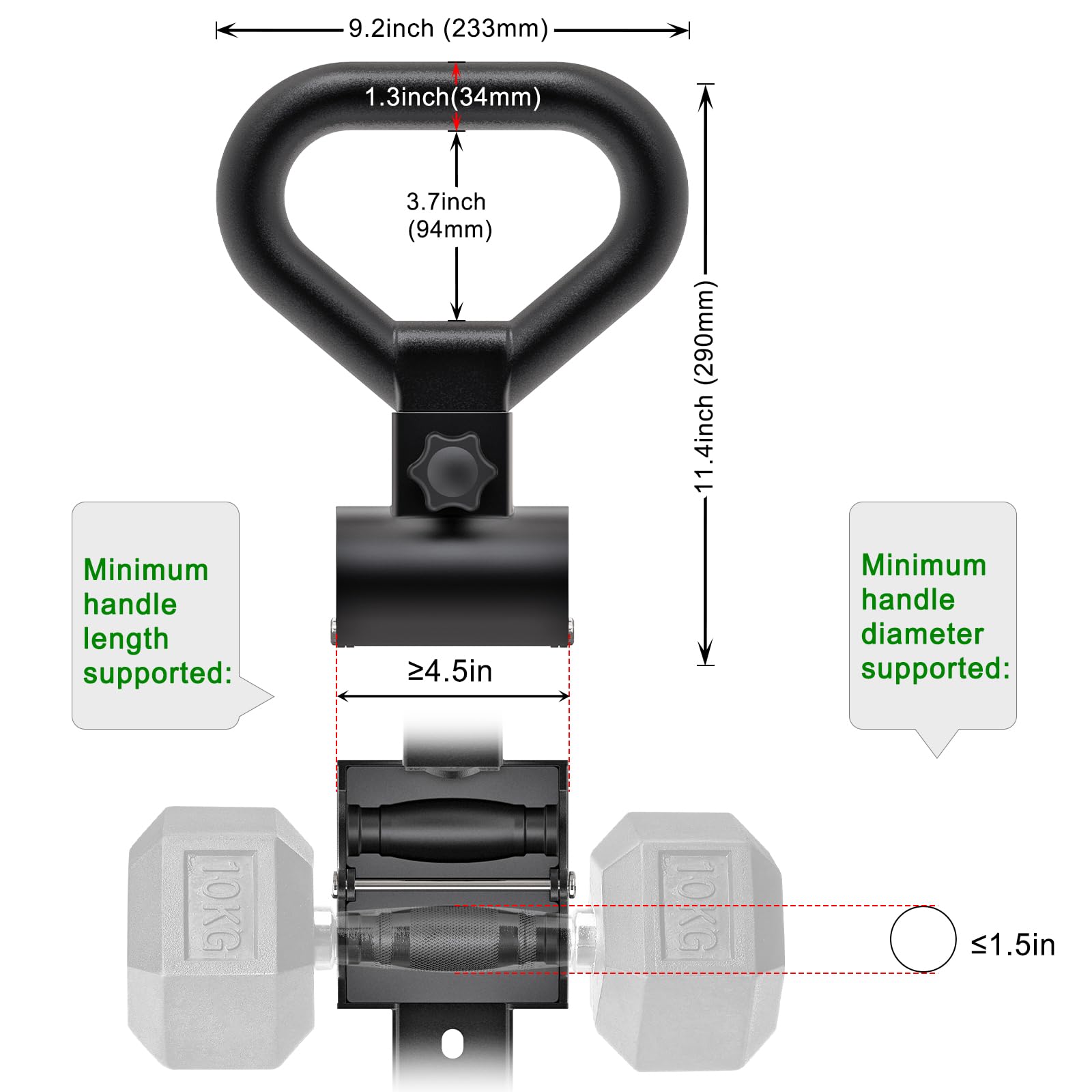 SELEWARE Kettlebell Verstellbar Hantel-zu-Kugelhantel-Konvertergriff, Hantelgriff, wandelt Hanteln in Kugelhanteln um, rutschfester Dumbbells Griff, passt für die meisten kurzhanteln bis zu 100 Pfund