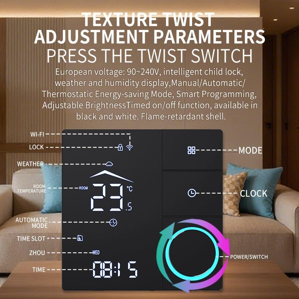 Controlador inteligente de temperatura WiFi para calefacción por suelo radiante y agua, termostato de pantalla táctil LCD con control remoto de aplicación, temporizador y bloqueo infantil