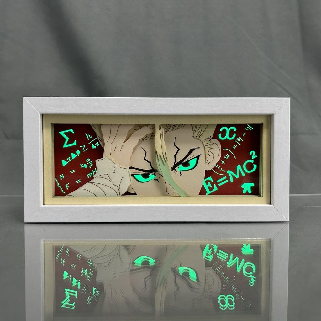 Xinchangda Dr.Stone Anime Light Painting Ishigami Senkuu Night Light 3D Paper Carving Light Box 16-Color Changing Table Lamp Bedroom Decoration Collections