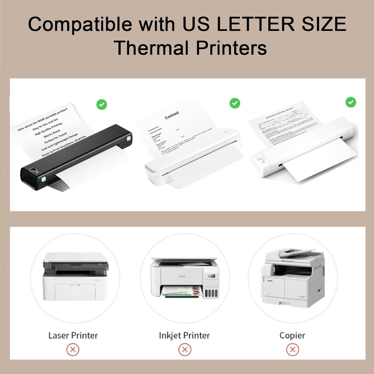 Lot de 400 feuilles de papier thermique pour imprimante thermique, 21,6 x 27,9 cm, format lettre américaine, produits de bureau pour imprimante portable N80/A28U/ PD-A4, imprimantes sans encre et sans