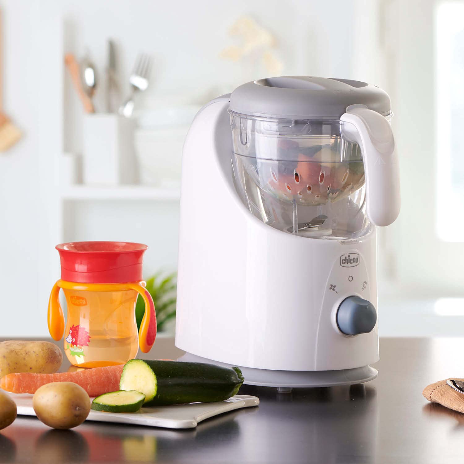 Chicco Easy Meal Mahlzeitenkocher, Multifunktions Babynahrungszubereiter mit Dampfgaren, Mixer und Speisenwärmer
