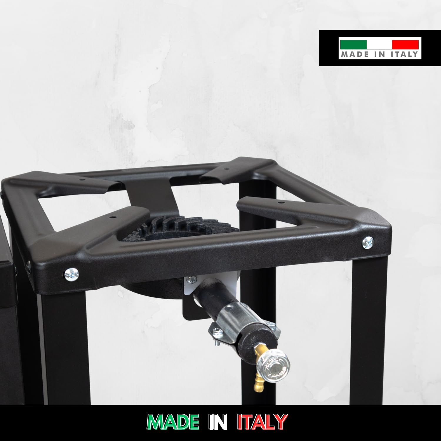 MOHOME Fornellone a Gas Esterno Premium Quality Made in Italy Ferro Resistente Portatile 40 x 40 x 80 cm Bruciatore Ghisa Regolatore 4 Piedi Supporto Pentole Campeggio Pic Nic Outdoor