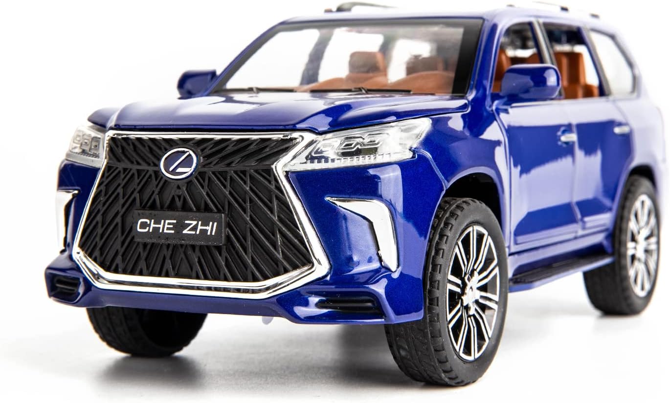 BDTCTK 1/24 Lexus 570 Off-Road in Luxury SUV Model Car, Zinc Alloy Pull Back Toy car with Sound and Light for Kids Boy Girl Gift (Blue)