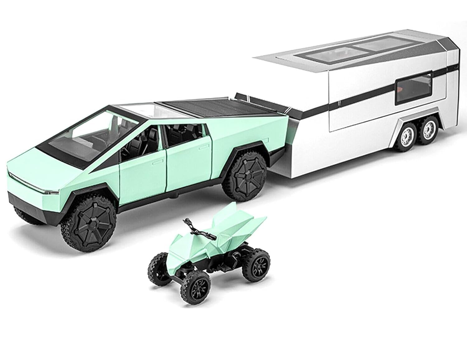 Tesla Cybertruck with Pickup Trailer Diecast Model (1:32 Scale) | Alloy Metal Off-Road Truck Toy with Sound & Light | Pullback Action Toy Vehicle for Kids & Collectors-image-30