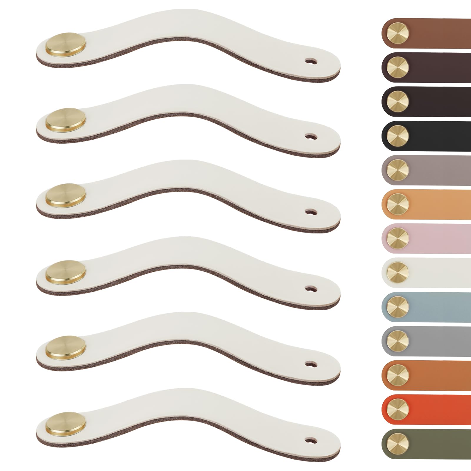 LEREATI 6pcs Leather Drawer Handles Fit to Cupboard Single Hole, Faux Leather Pulls Cabinet Handles