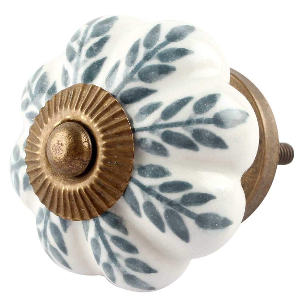 Indian-Shelf 8 Packs Grey Leaf Floral Ceramic Drawer Knobs for Kitchen Cabinet Hardware Door Decorative Dresser Pulls Luxurious Vintage