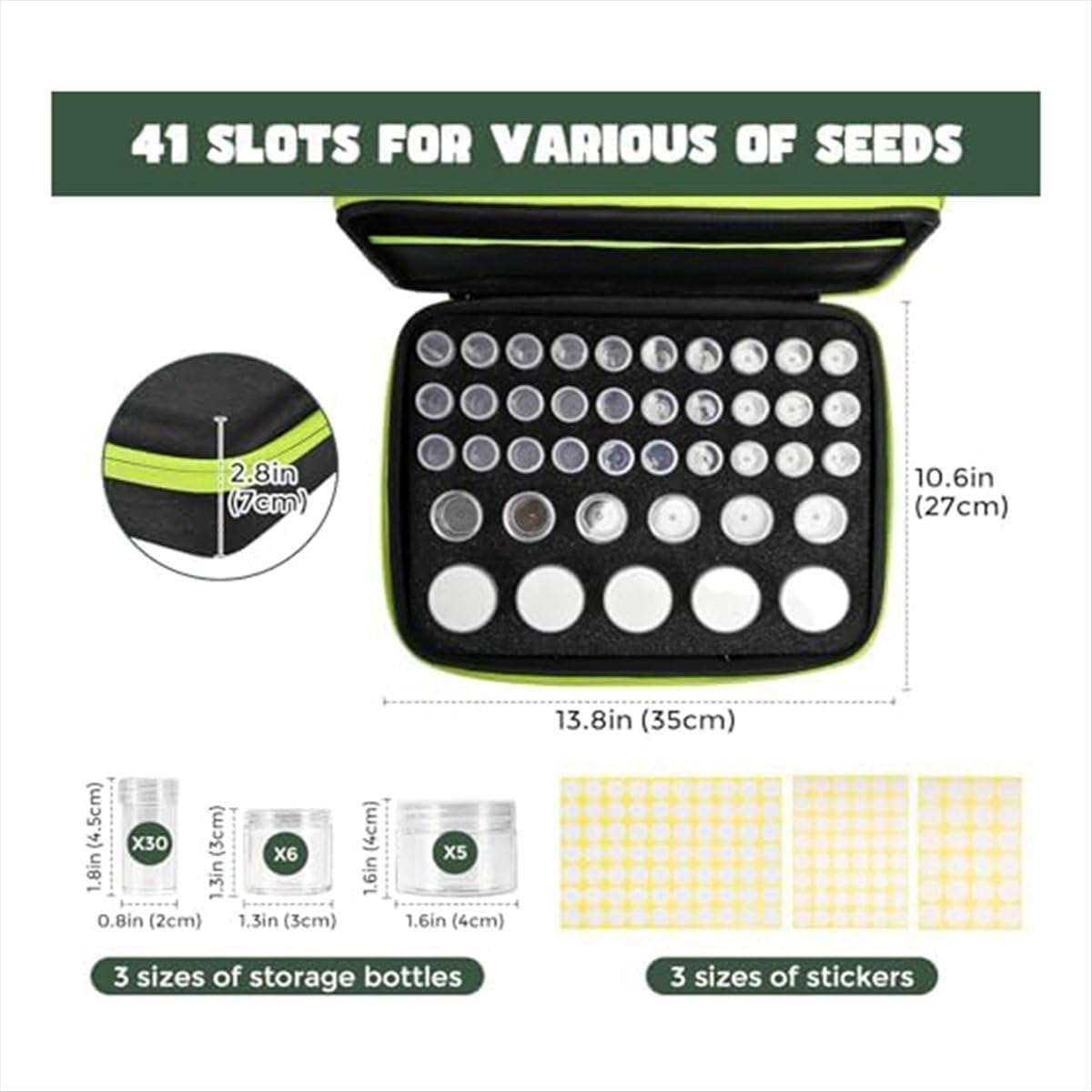 Caja de almacenamiento de semillas de 41 ranuras, contenedor de embalaje resistente y seguro para jardín, verduras, plantas, flores, juego de ahorro