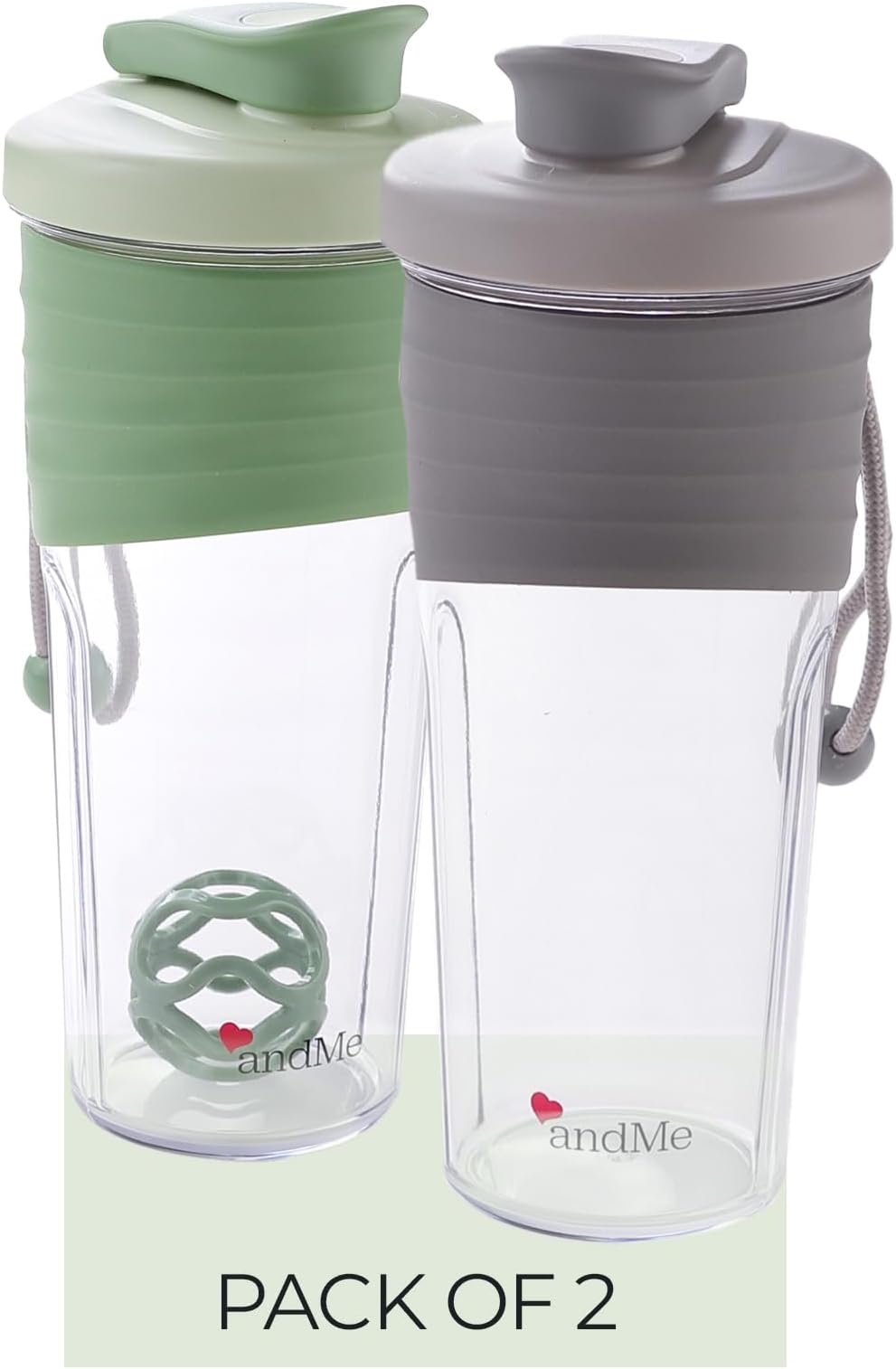 & ME andMe Protein Shaker Bottle - 700 ml with silicone sleeve| Shaker for Pre-Post Workout Supplement Protein Shake Gym Sipper (Pink Color) (Green & Grey Color)