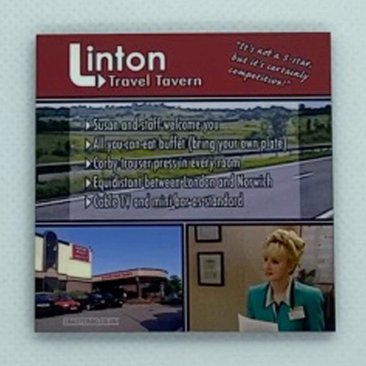 Coasteroo Linton Travel Tavern - I'm Alan Partridge - Corporate Design - Fridge Magnet - Hardboard - 57Mm X 57Mm - Gloss Finish
